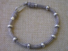 Balinese Style Sterling Silver Woven Wheat Chain Bracelet with Ribbed Stations — listing 4