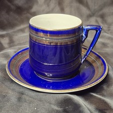 Vintage Porcelain Demitasse Coffee Set with Cobalt Blue and Gold Gilt Trim