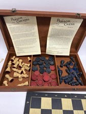 Vintage Wooden 'Parlor' Chess & Checkers Board Game Box, New York — listing 2