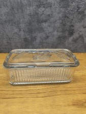 Vintage Depression-Era Ribbed Glass Refrigerator Dish with Embossed Vegetable Lid (8.5" x 4.125" x 3.25") — listing 4