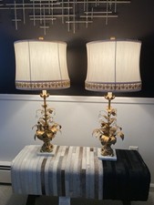 Vintage Hollywood Regency Marble & Gilt Metal Table Lamp with Frosted Glass Rose Globe Shade — listing 6