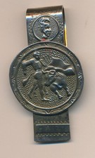 Vintage Mexican Alpaca Silver Money Clip with Crushed Turquoise Inlay Sun Face — listing 4