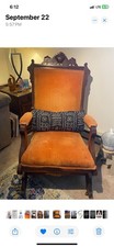 Antique Victorian Eastlake Carved Walnut Platform Rocking Chair with Floral Cut-Velvet Upholstery — listing 6