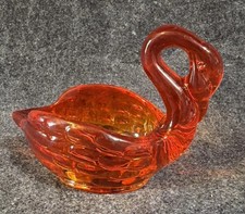 Amberina Cadmium Glass Covered Swan Dish and Baby Bootie/Boot Toothpick Holder Set — listing 2