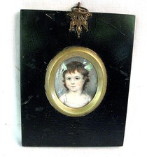 Antique Hand-Painted Porcelain Portrait Miniature of Two Women in Landscape, Oval Ebonized Frame — listing 6