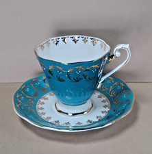 Royal Standard Bone China Teacup and Saucer, Green with Floral Bouquet, listing 5