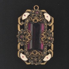 Vintage Czech Amethyst Glass & Brass Filigree Bead Necklace — listing 5