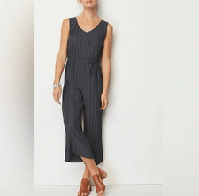 J. Jill Signature Soft Black Faux-Wrap Long-Sleeve Jumpsuit, Size L