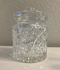 Cut Lead Crystal Covered Candy Dish with Pinwheel Star Pattern and Domed Finial Lid