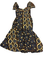 African Print Ankara Long Mermaid Dress with Faux Pearls, Feather Trim and Sheer Mesh Sleeves — listing 2