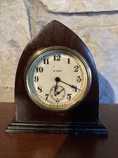Antique Steeple / Gothic Shelf Clock with Turned Finials and Reverse-Painted Glass Tablet — listing 3