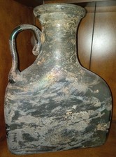 Ancient Roman Green Glass Handled Jug with Iridescent Patina — listing 2