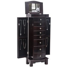 White Standing Jewelry Armoire with Flip-Top Mirror, Side Doors, and 5 Drawers — listing 2