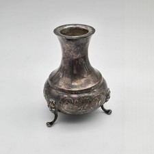 Vintage Silverplate Footed Bud Vase with Ruffled Clear Glass Insert — listing 2