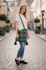 Orange and Hot Pink Handwoven Mexican Crossbody Bag with Tassels — listing 6