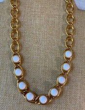 Vintage Faux Pearl & Gold Bead Woven Cross Pendant Necklace — listing 3