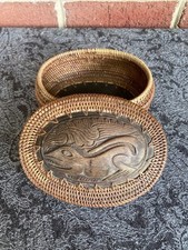 Hand-Carved Wooden Bowl with Woven Rattan/Seagrass Rim and Base Trim — listing 6