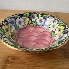 Maling Ware Lustre Footed Bowl with Hand-Painted Columbine & Floral Decoration on Pink Ground — listing 4