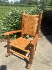 Antique Child's Ladder-Back Rocking Chair with Original Red Paint and Woven Split Seat — listing 5