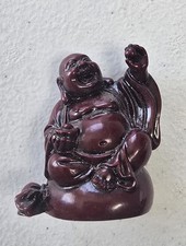 Vintage Laughing Buddha Figurine Holding Sack and Ruyi Scepter, Red Resin/Cinnabar-Style, ~4 inches — listing 2