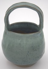 Vintage Green & Brown Drip Glaze Ceramic Basket Planter with Pine Needle Motif — listing 3