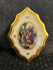 Vintage Florentine Wood Wall Plaque with Old Master Print, Made in Italy — listing 4