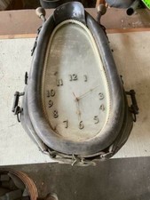 Antique Horse Collar Repurposed into Wall Clock with Green Velvet Face and Brass Numerals — listing 2