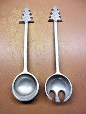 Cast Aluminum Salad Bowl with Spiral & Zigzag Tribal Motif and Matching Servers