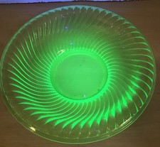 Art Deco Green Frosted Uranium Glass Console Bowl with Draped Ribbed Design — listing 4