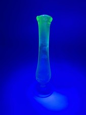 Vintage Green Uranium Glass Bud Vase, 8.5 inches, Elongated Trumpet Form — listing 6