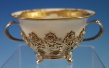 Antique Sterling Silver Pierced Bouillon Cup Holder & Saucer with Porcelain Rose Insert — listing 3