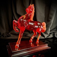 Chinese Carved Cherry Amber (Faux Amber / Bakelite) Figure of an Immortal on Wood Stand — listing 2