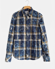 Custom Reworked Plaid Flannel Shirt with Graphic Patches and Glitter Detail