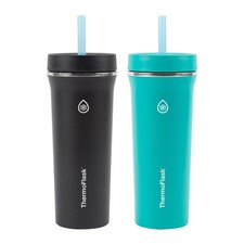 ThermoFlask 32 oz Insulated Stainless Steel Water Bottle Set of 2, Black and Pink