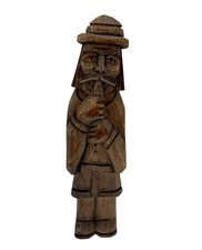 Hand-Carved Wooden Figure of an Asian Traveler/Farmer with Conical Hat and Walking Staff — listing 2