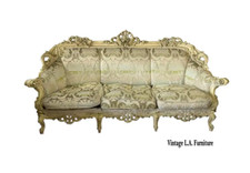 Baroque Revival Gilt-Carved Living Room Set with Blue Damask Upholstery (Multiple Pieces) — listing 2