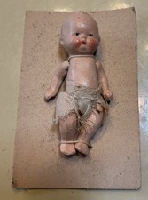 Miniature Bisque Porcelain Baby Doll in Christening Gown, 8.5 inch, on Stand