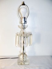 Vintage Tall Buffet Table Lamp with Prism Drops and Pleated Shade — listing 4