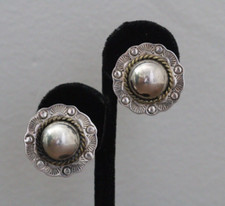 Sterling Silver Concho Domed Post Earrings with Twisted Rope & Stamped Border, Taxco Mexico — listing 6
