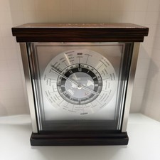 Vintage Quartz Wood Mantel Clock with Roman Numeral Dial and Ornate Brass Corners — listing 3
