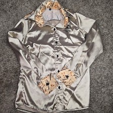 Thunderbird Brand Men's Cream Polka Dot Western Snap Shirt with Southwestern Print Contrast Collar & Cuffs, Size M