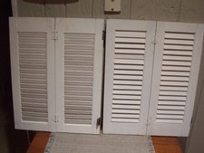 Pair of Dark Green Wooden Louvered Cafe / Shutter Doors with Arched Top Panels — listing 2