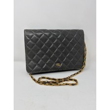 Vintage Black Leather Quilted Flap Crossbody Bag with Gold Logo Turn-Lock — listing 4