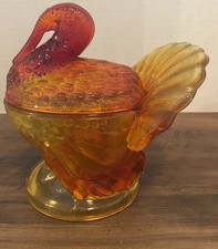 L.E. Smith Amberina Glass Turkey Covered Candy Dish — listing 3