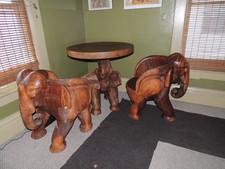 Hand-Carved Wooden Elephant Coffee Table / Low Table with Four Elephant-Head Legs — listing 2
