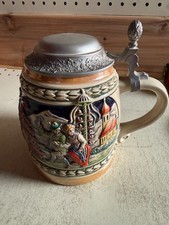Vintage Gerz Lidded Ceramic Beer Stein with Relief Musicians & Pewter Lid, West Germany — listing 4