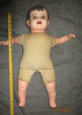Large Vintage Blonde Baby Doll in Blue Polka-Dot Sleeper with Yellow Booties — listing 6