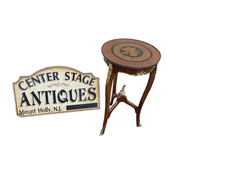 French Louis XV Style Carved Walnut Occasional Side Table with Cabriole Legs and Turned Finial Stretcher — listing 6