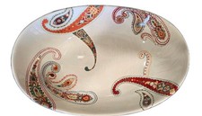Decorative Oval Serving Platter, Paisley Pattern with Gold Rim, Teal and Copper Tones, listing 2