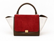 Céline Paris Red Smooth Leather Shoulder Bag with Grommet Straps